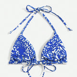 Swim Top bikini de cuello halter con patron aleatorio para mujer en verano en la playa