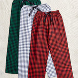 3 Piezas Pantalones De Pijama De Cuadros Para Mujer