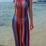 Swim Vcay Mujeres top de tanque de playa arco iris con rayas, vestidos de malla cover-up