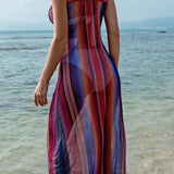 Swim Vcay Mujeres top de tanque de playa arco iris con rayas, vestidos de malla cover-up