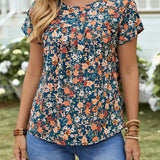 EMERY ROSE Camisa de mujer de manga corta con estampado floral pequeno para el verano