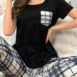 Camisa casual a cuadros de moda con bolsillo para mujeres