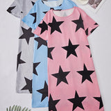 Conjunto de tres piezas de vestidos de dormir con estampado de estrellas en varios colores