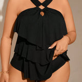 Swim Vcay Conjunto de Tankini de cuello Halter simple y hueco para playa de verano en talla grande