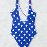 Swim Vcay Traje de bano de una pieza para mujer con impresion de bandera americana y lazo en la cintura, adecuado para vacaciones en la playa durante el verano