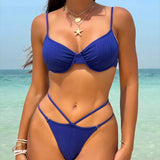 VCAY Conjunto de bikini de unicolor para mujeres para vacaciones en la playa