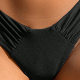 Swim Conjunto de bikini solido con ribete de volantes para mujer, ideal para vacaciones de verano en la playa