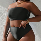 Slayr Conjunto de bikini sin tirantes de talla grande