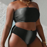 Slayr Conjunto de bikini sin tirantes de talla grande