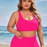 Swim Vcay Conjunto de bikini rosa de estilo chaleco para mujer de talla grande para verano en la playa