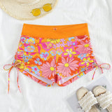 Swim Vcay Mujeres Playa Floral Print Bikini Pantalones Cortos Laterales de Lazo, Ropa de Bano Inferior