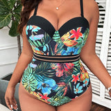 Swim Vcay Traje de bano de una pieza acolchado de talla grande con copas moldeadas y estampado aleatorio