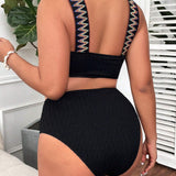 Swim Vcay Conjunto de bikini de talla grande de color solido con 3 piezas y top tipo chaleco, perfecto para el verano