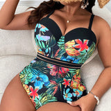 Swim Vcay Traje de bano de una pieza acolchado de talla grande con copas moldeadas y estampado aleatorio