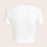EZwear Camiseta corta de mujer con lema impreso, corte ajustado, adecuada para el verano