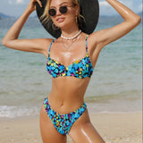 Swim Conjunto de bikini con estampado floral para mujer para vacaciones en la playa