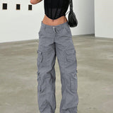 Pantalones de carga de peto de epoca, jeans holgados de moda para mujeres con estilo callejero de los anos 90 y bolsillos