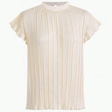 Blusa Solida Con Cuello Alto Y Plisado