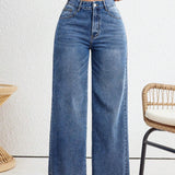X SAMADHI  VCAY Jeans casuales de pierna recta para mujer con cintura alta y ajuste holgado lavado