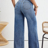 X SAMADHI  VCAY Jeans casuales de pierna recta para mujer con cintura alta y ajuste holgado lavado