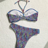 Conjunto de bikini con estampado floral para mujeres, ideal para vacaciones y natacion