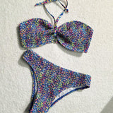 Conjunto de bikini con estampado floral para mujeres, ideal para vacaciones y natacion
