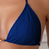 Swim Top de traje de bano de triangulo halter simple y solido para mujer en verano, ideal para uso diario