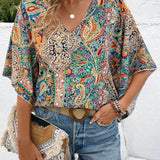 LUNE Camisa de verano para mujeres con estampado Paisley adecuada para festivales de musica