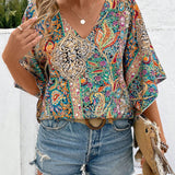 LUNE Camisa de verano para mujeres con estampado Paisley adecuada para festivales de musica