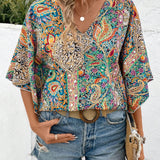 LUNE Camisa de verano para mujeres con estampado Paisley adecuada para festivales de musica