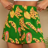 TRVLCHIC Pantalones cortos de talle alto y pierna ancha con estampado de frutas tropicales para vacaciones en primavera/verano