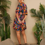 TRVLCHIC Blusa suelta de mujer de chifon con estampado tropical tejido para vacaciones