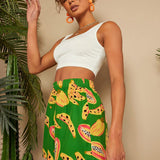 TRVLCHIC Pantalones cortos de talle alto y pierna ancha con estampado de frutas tropicales para vacaciones en primavera/verano
