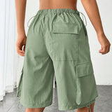 EZwear Pantalones cortos de carga informales de ajuste holgado y unicolor con cordon para la primavera/verano