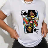Slayr Mujeres verano Poker impresion cuello redondo manga corta camiseta casual