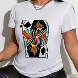 Slayr Mujeres verano Poker impresion cuello redondo manga corta camiseta casual