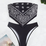 Swim Vcay Bikini Bandeau Asimetrico De Cintura Detallado Para Mujeres Con Estampado