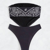 Swim Vcay Bikini Bandeau Asimetrico De Cintura Detallado Para Mujeres Con Estampado