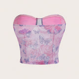 ICON Conjunto de verano casual con top de tubo con estampado de mariposas y detalle del busto y falda con cordon lateral