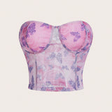 ICON Conjunto de verano casual con top de tubo con estampado de mariposas y detalle del busto y falda con cordon lateral