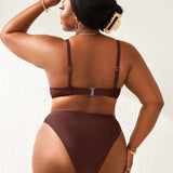 Swim Curve Conjunto de traje de bano de playa de verano de talla grande en unicolor con sujetador y bikini de fondo para vacaciones