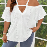 NEW  Prive Camiseta casual de verano para mujer de talla grande con hombros descubiertos y mangas cortas
