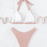 Swim SXY Conjunto de bikini de textura de playa de verano con copa de triangulo halter y ropa de bano separada