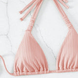 Swim SXY Conjunto de bikini de textura de playa de verano con copa de triangulo halter y ropa de bano separada