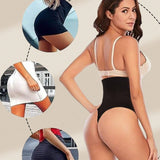 Mujeres tanga moldeador de cintura alta en negro, ropa interior sexy sin espalda con control para el abdomen y levantamiento de gluteos