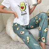 Conjunto de pijama para mujeres con estampado de aguacate y nudo