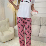 Conjunto de pijama para mujer con estampado de mariposas y letras