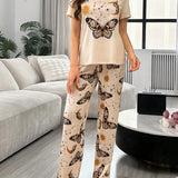 Conjunto de pijama de pantalon corto y manga corta con estampado de mariposa, estrella y luna