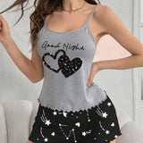 Conjunto de ropa de dormir para damas con estampado de corazones y galaxias