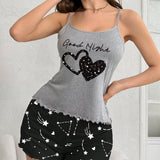 Conjunto de ropa de dormir para damas con estampado de corazones y galaxias